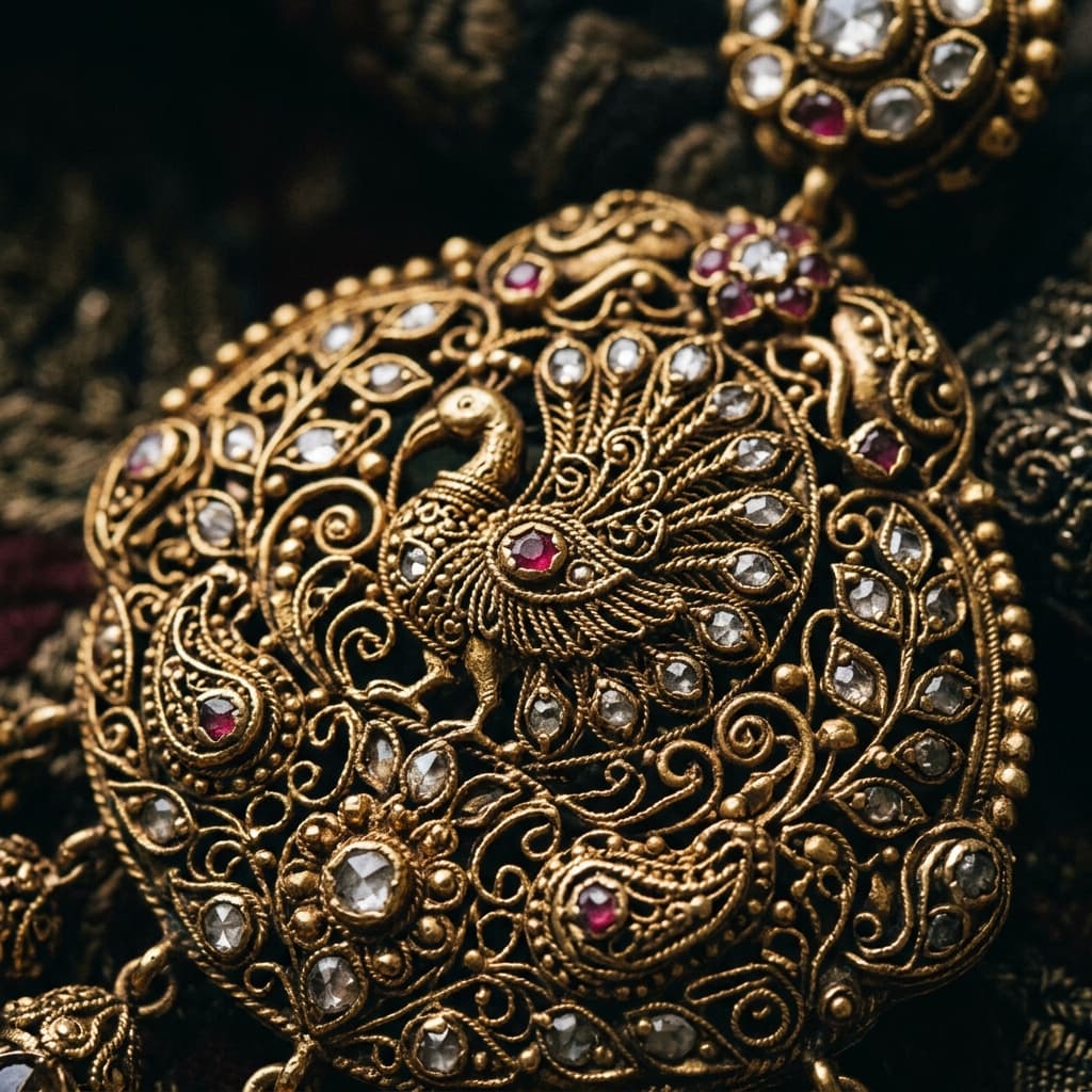 Macro detail of gold Indian jewellery